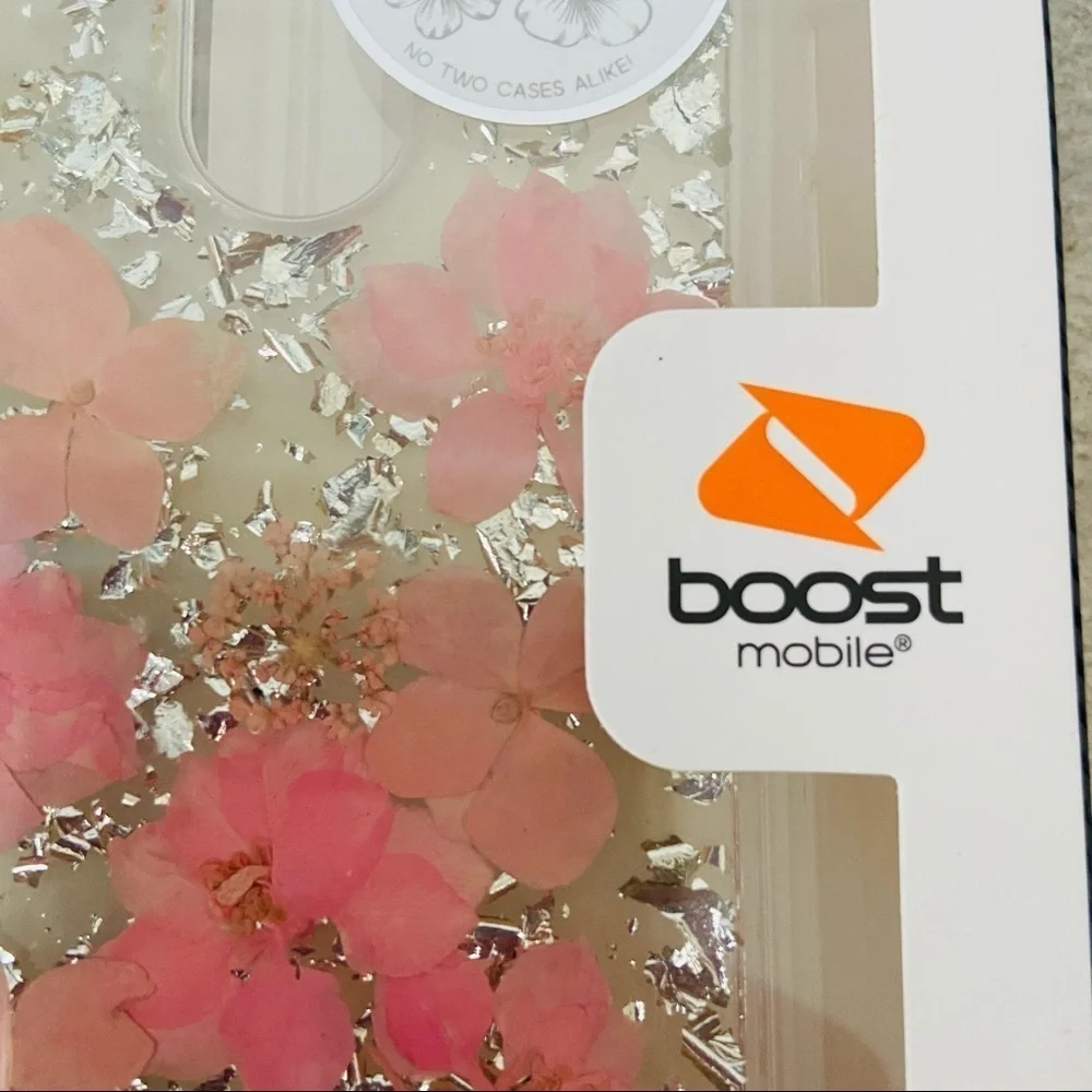 LG tribute dynasty pink silver sparkly pressed flower Botanic series phone case